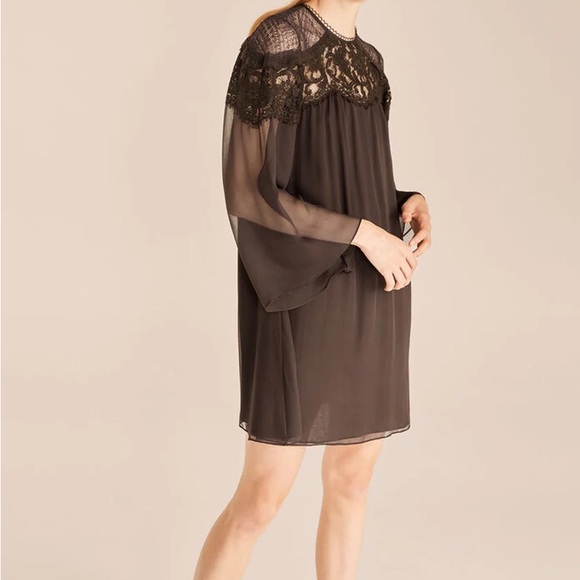 Rebecca Taylor chocolate brown silk and lace chiffon dress. NWT size 4 - Picture 5 of 7